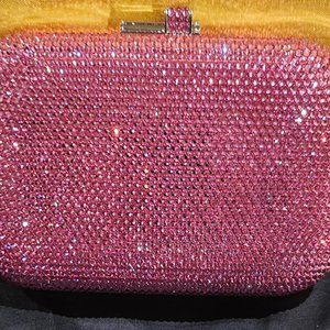 JUDITH LEIBER SLIM SLIDE CLUTCH STRASS PINK POUCH BAG, Dark pink Only